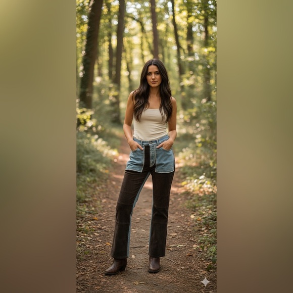 Just Cavalli Mixed Media Leather Panel Flare Jeans Size 32/ EU 46 - Picture 1 of 15